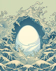 Papier Peint Illustration - Vagues et Sphére Blanche