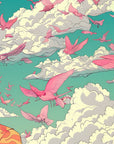 Papier Peint Illustration - Silhouette et Oiseaux Roses