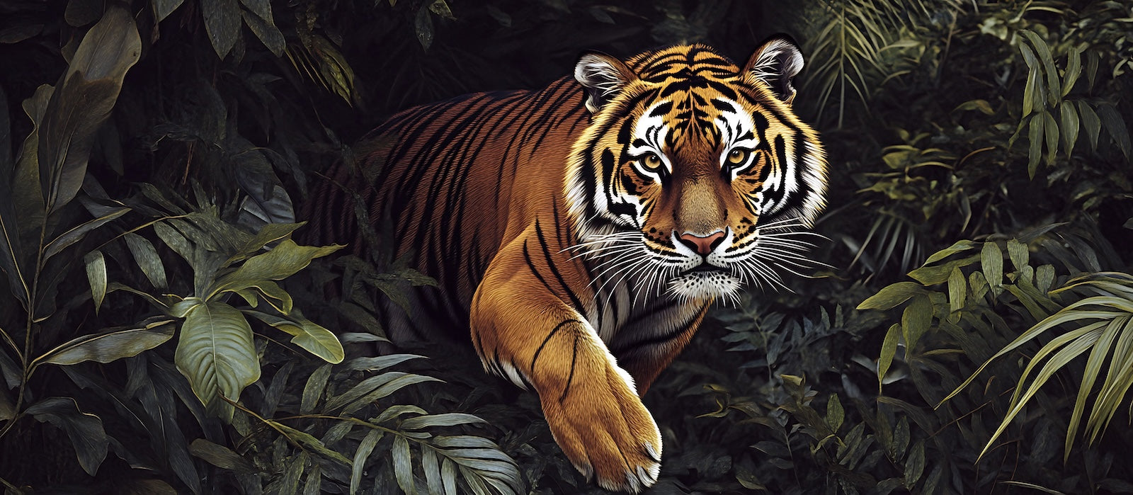 Papier Peint Animaux - Tigre dans la Jungle Sombre