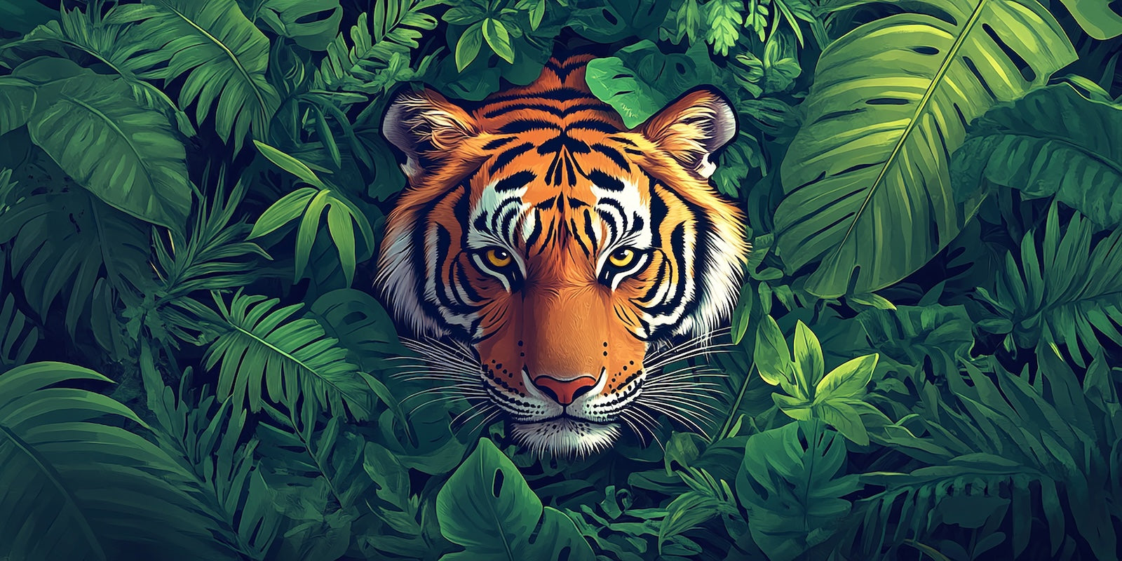 Papier Peint Animaux - Tigre dans la Jungle Verte