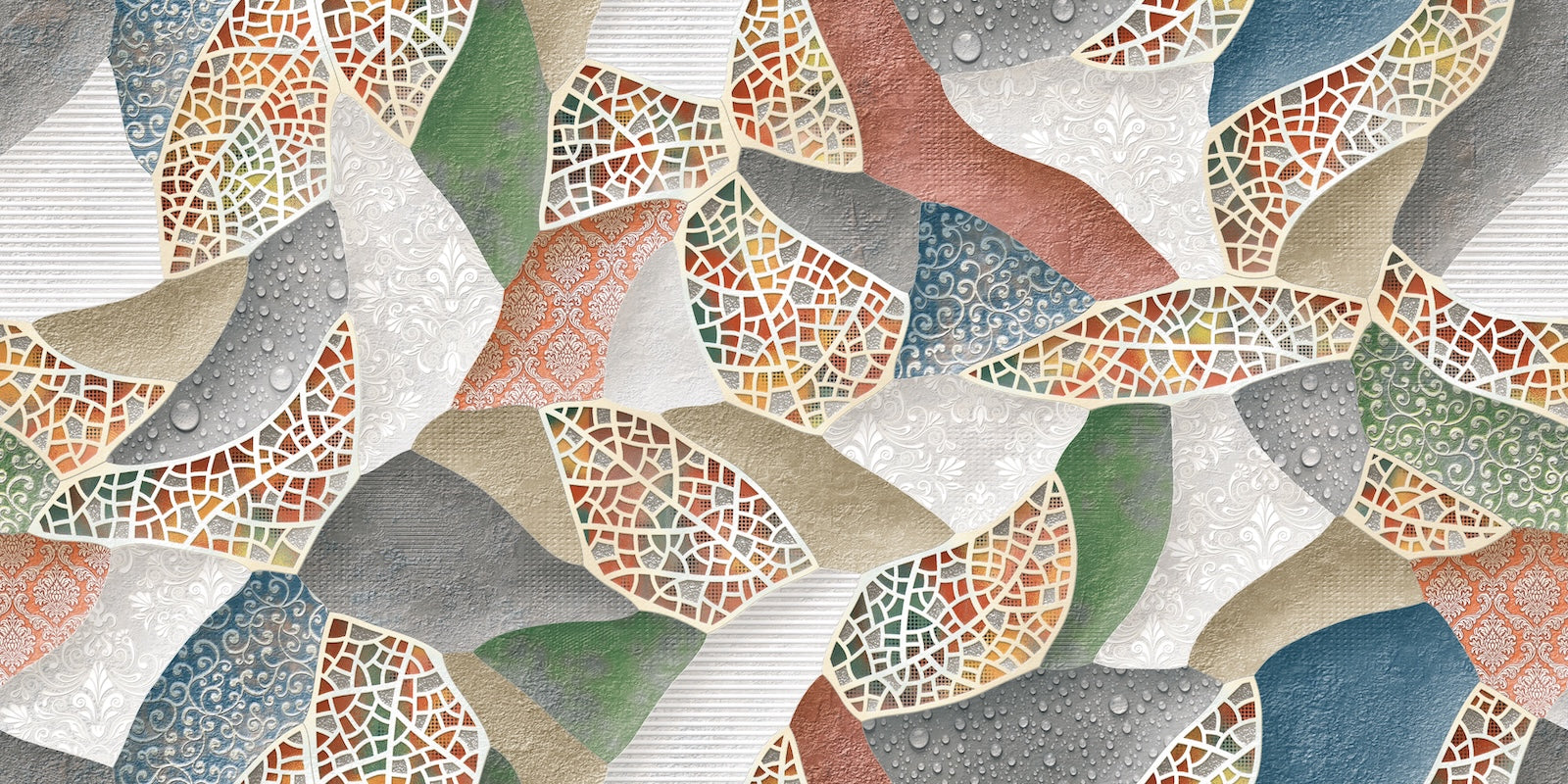 Papier Peint Géométrique - Éventails Marbrés Colorés