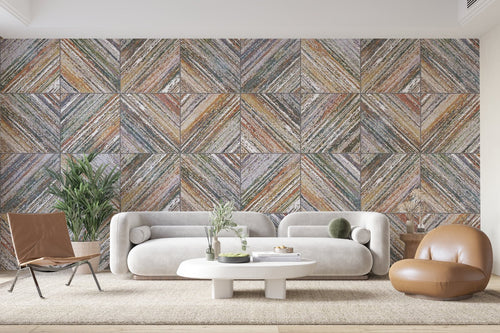 Carta da parati geometrica - Losanghe effetto legno e marmo