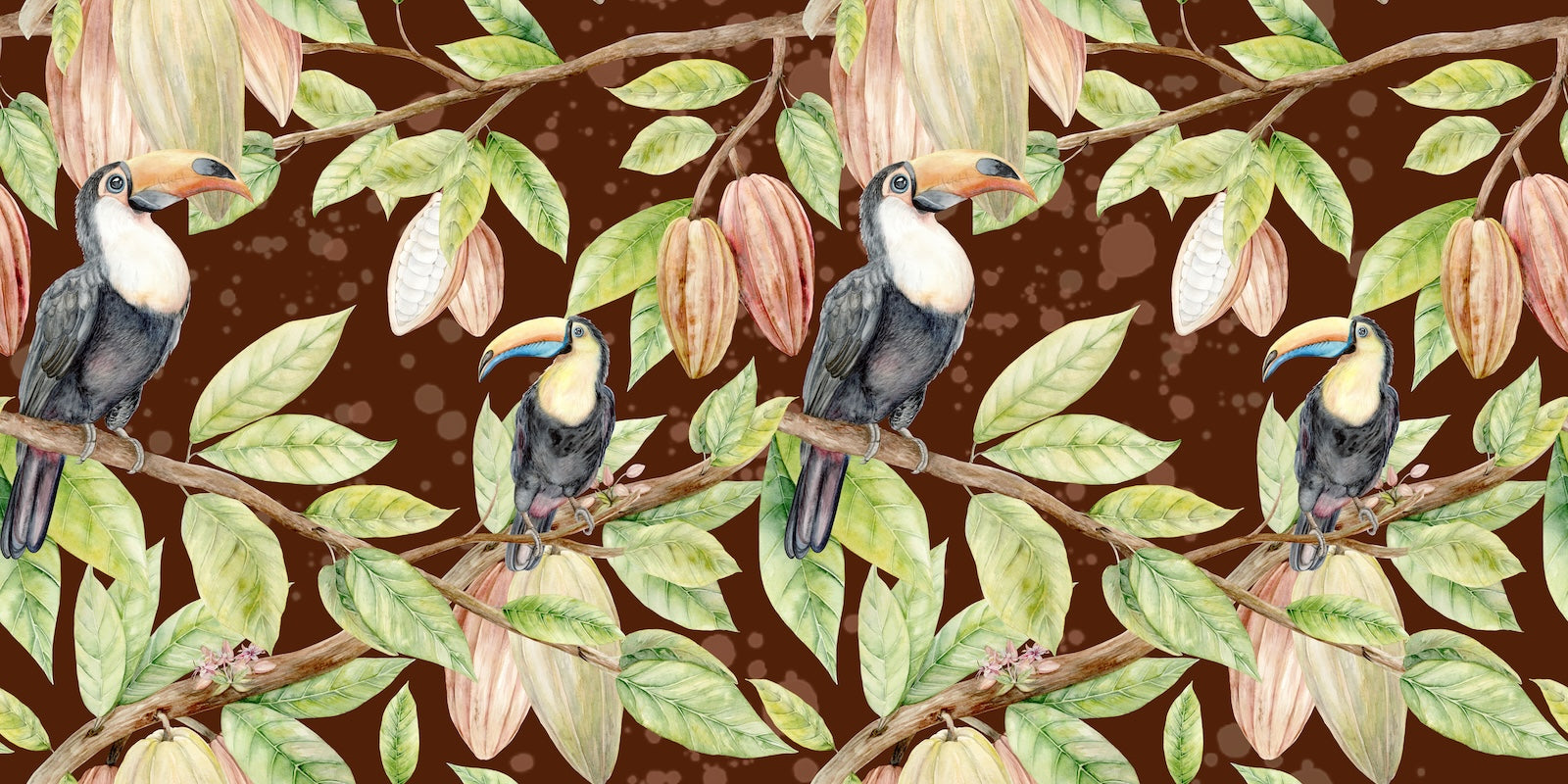 Papier Peint Oiseaux & Rapaces - Toucans sur Fond Brun