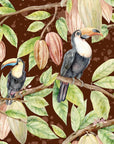 Papier Peint Oiseaux & Rapaces - Toucans sur Fond Brun