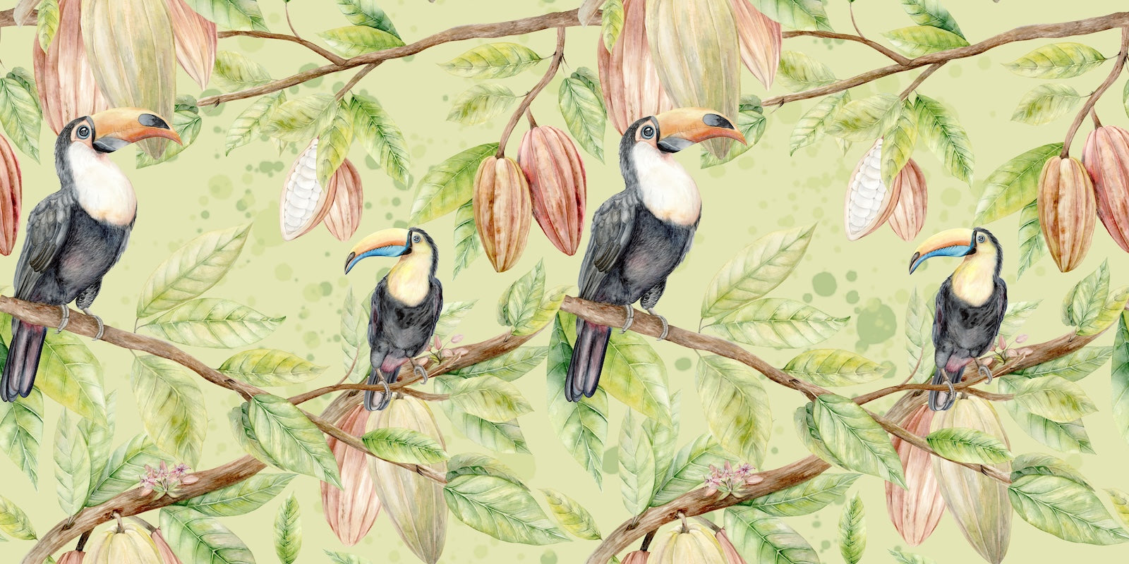 Papier Peint Oiseaux & Rapaces - Toucans sur Fond Vert Clair