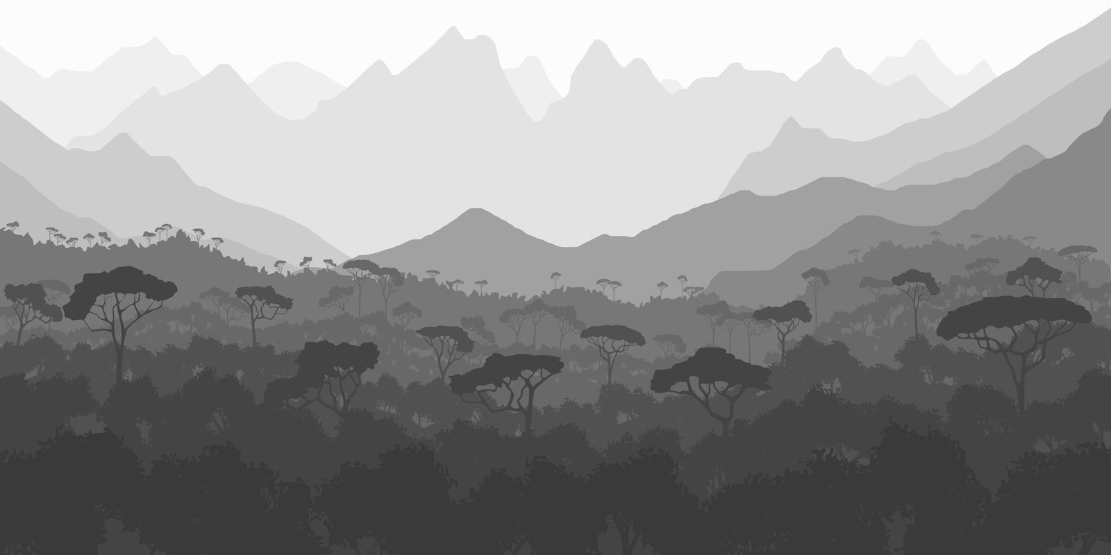 Papier Peint Noir et Blanc - Savane et Montagnes en Dégradé
