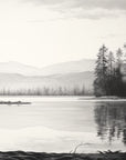 Papier Peint Forêt Noir et Blanc - Lac et Sapins