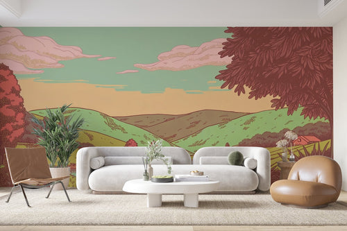 Papier Peint Nature - Paysage Automnal Illustré