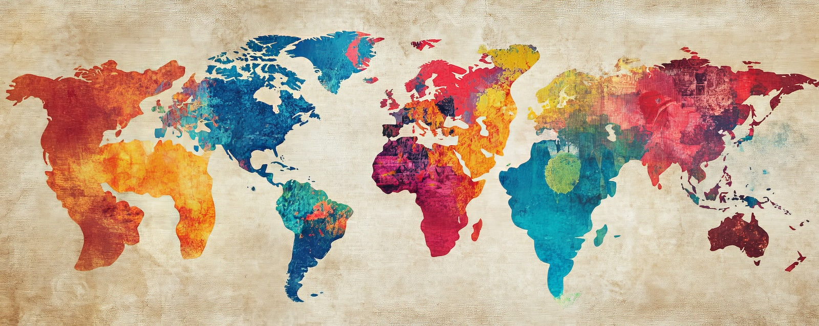 Papier Peint Carte du Monde - Aquarelle Multicolore