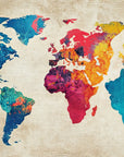 Papier Peint Carte du Monde - Aquarelle Multicolore