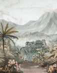 Papier Peint Tropical - Palmiers et Montagnes Vertes