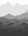 Papier Peint Noir et Blanc - Savane et Montagnes en Dégradé
