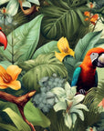 Papier Peint Oiseaux & Rapaces - Perroquets dans les Fleurs Tropicales