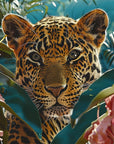 Papier Peint Animaux - Léopard parmi les Fleurs Roses