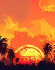 Papier Peint Tropical - Palmiers au Coucher de Soleil Orange