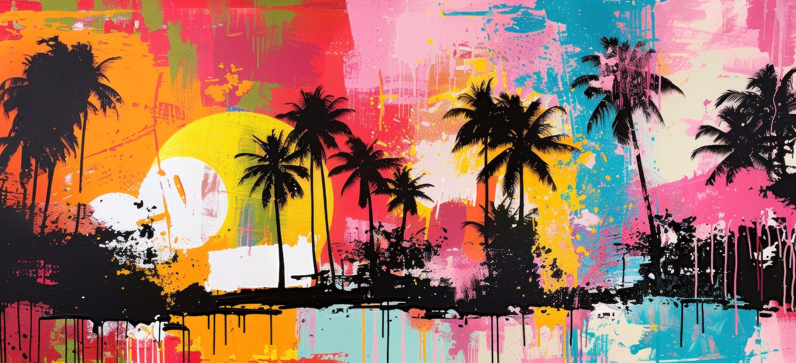 Papier Peint Tropical - Palmiers Pop Art Colorés