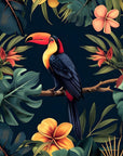 Papier Peint Oiseaux & Rapaces - Toucan et Fleurs Tropicales