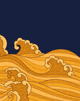 Papier Peint Japonais - Vagues Dorées et Pleine Lune