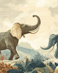 Papier Peint Animaux - Éléphants dans la Jungle Vintage