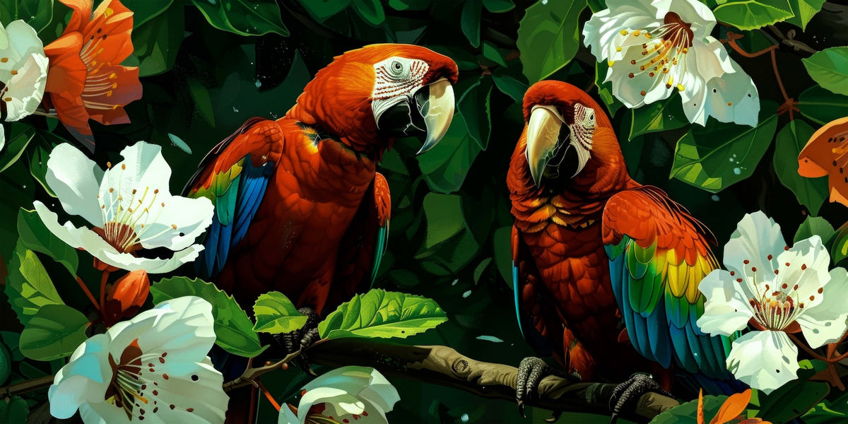 Wallpaper Birds & Raptors - Parrots and White Flowers