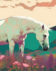 Papier Peint Animaux - Cheval Blanc dans les Fleurs