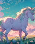 Papier Peint Fantastique - Licorne dans les Nuages Roses