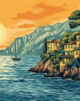 Papier Peint Paysage - Crique au Coucher de Soleil Doré