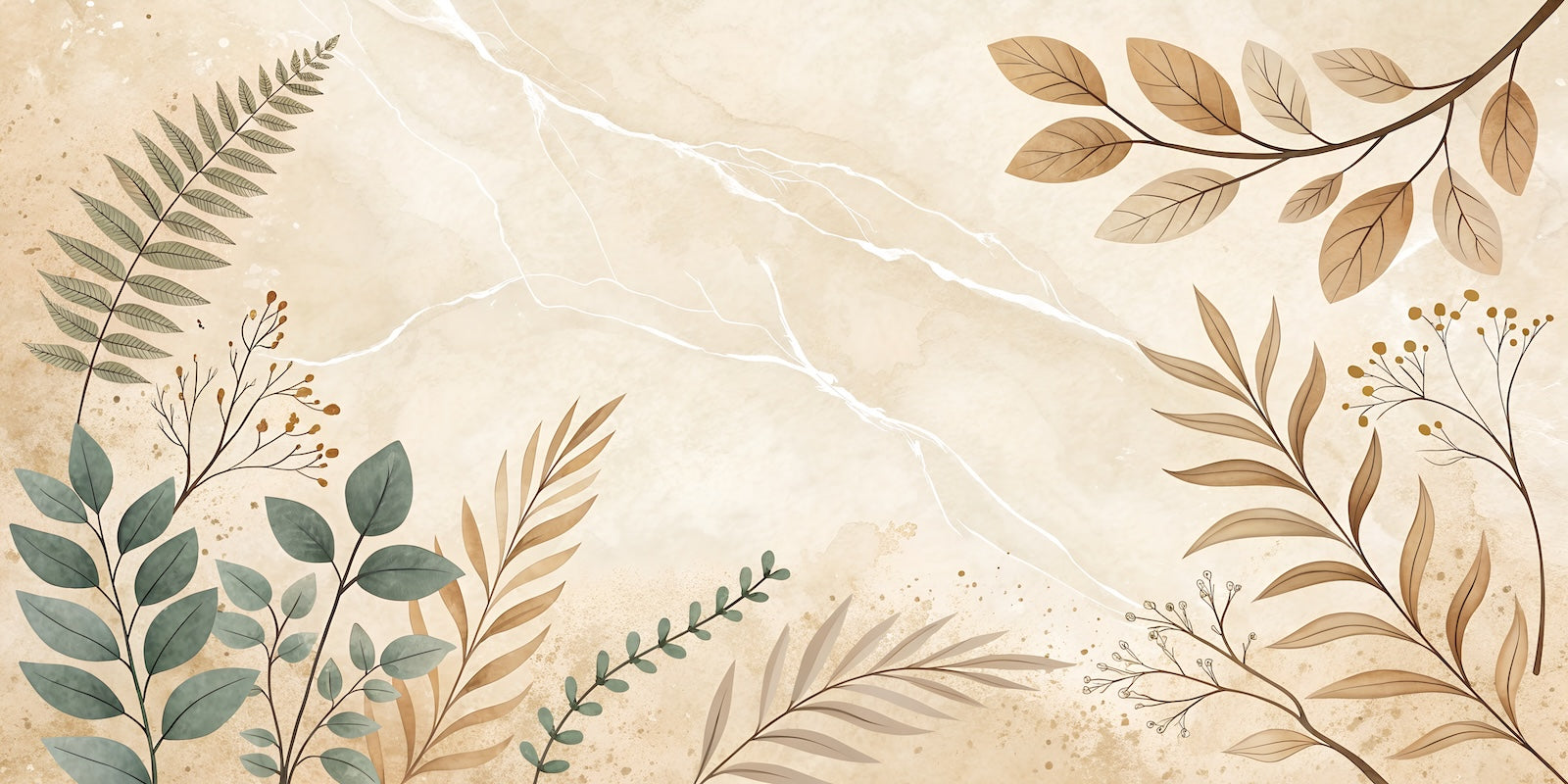 Papier Peint Floral - Fougères Beige Délicates