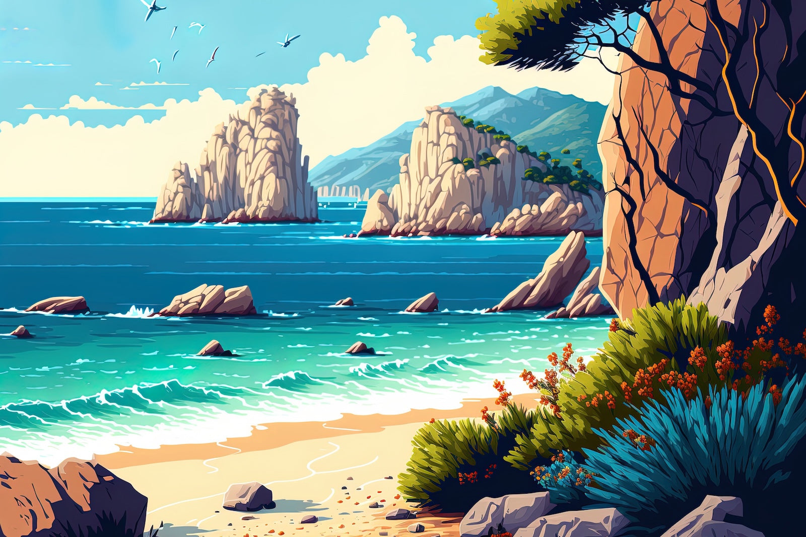 Papier Peint Paysage - Plage Rocheuse Méditerranéenne