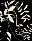 Papier Peint Line Art - Visage et Feuillage Noir