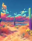 Papier Peint Désert - Cactus Néon Coloré