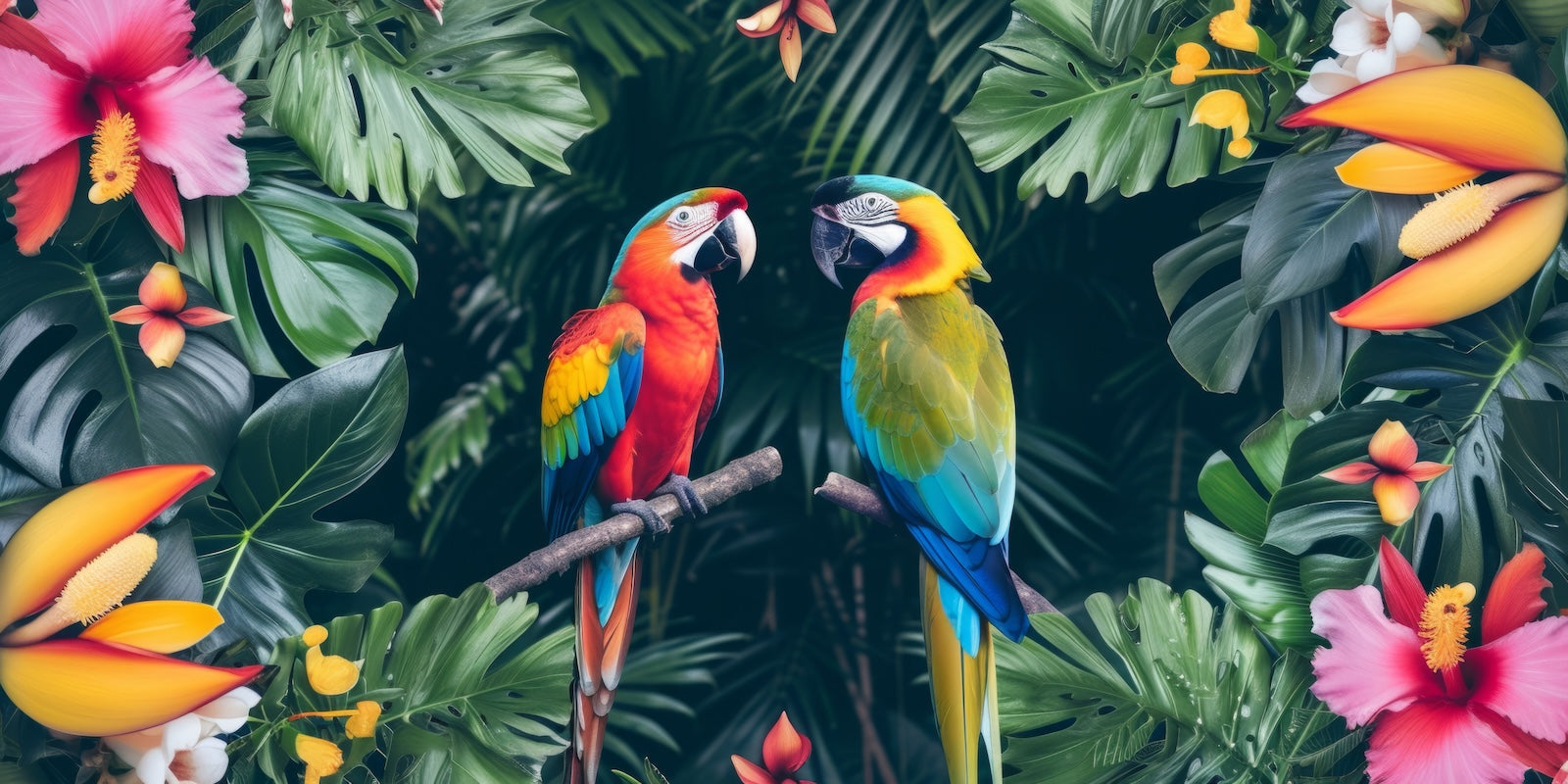 Papier Peint Oiseaux & Rapaces - Perroquets Tropicaux Colorés