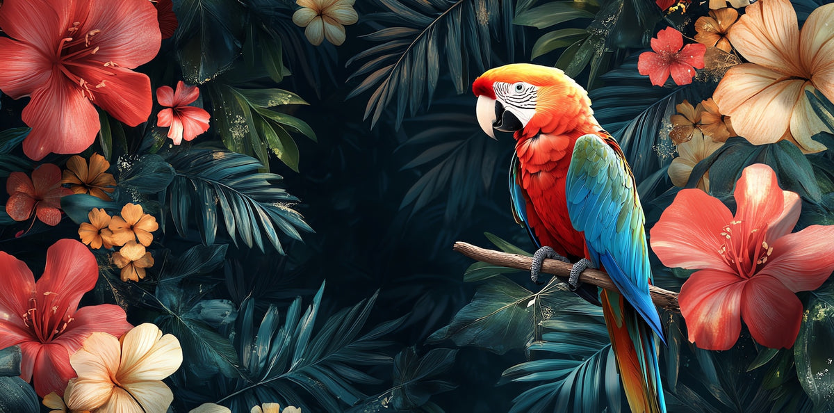 Birds & Raptors Wallpaper - Parrot and Tropical Flowers