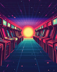 Papier Peint Rétro Gaming - Couloir de Bornes d'Arcade