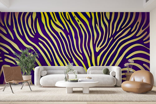 Papier Peint Abstrait - Motif Zébré Jaune et Violet