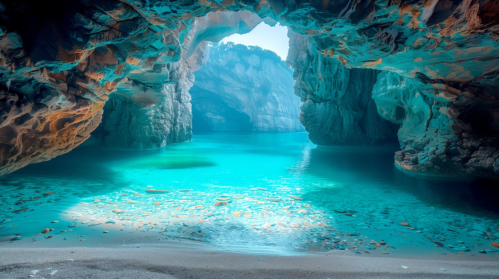 Papier Peint Fantastique - Grotte Turquoise Lumineuse