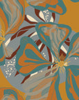 Papier Peint Floral - Grandes Fleurs Moutarde et Sarcelle