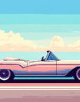 Papier Peint Rétro - Cabriolet Rose sur la Plage