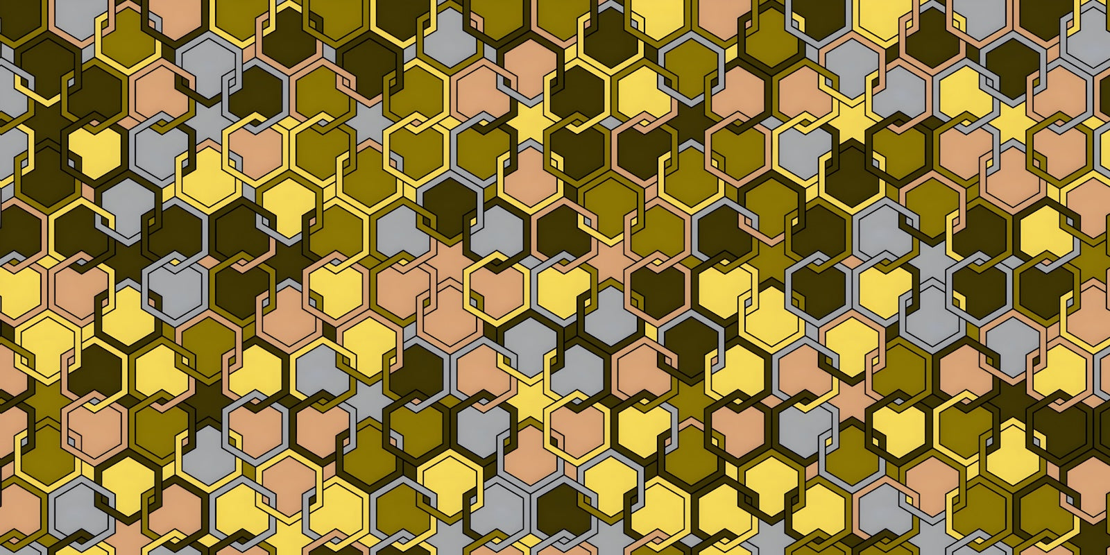 Papier Peint Géométrique - Hexagones Camouflage Kaki