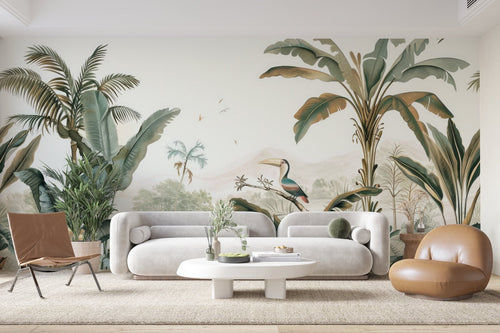 Papier Peint Tropical - Palmiers dans la Brume