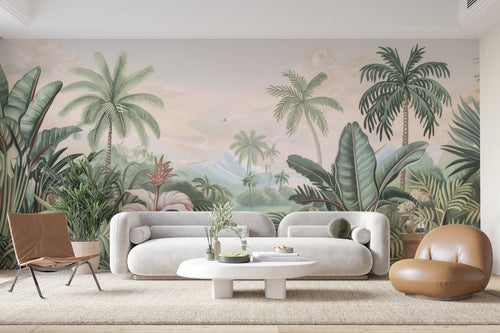Papier Peint Tropical - Palmiers dans les Nuages