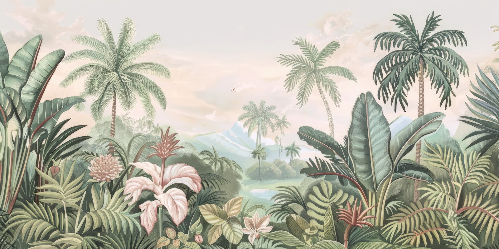 Papier Peint Tropical - Palmiers dans les Nuages