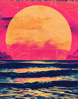 Papier Peint Rétro - Coucher de Soleil Rose et Bleu