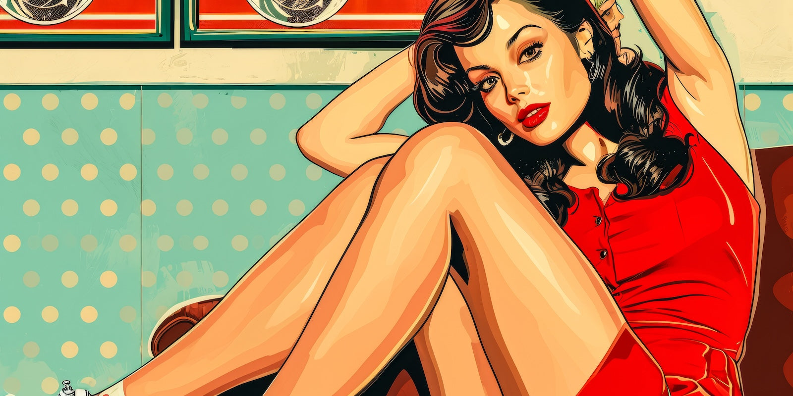 Papier Peint Rétro - Femme en Rouge Pop Art