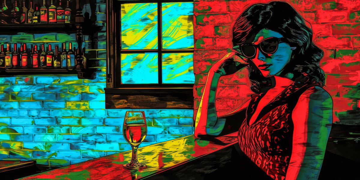 Papier Peint Rétro - Femme en Rouge dans un Bar