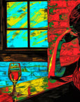 Papier Peint Rétro - Femme en Rouge dans un Bar