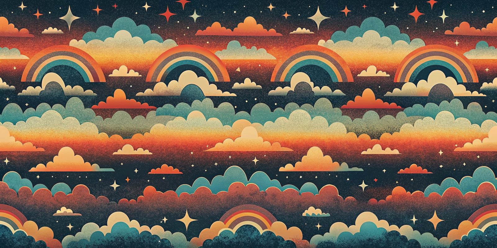 Papier Peint Illustration - Nuages et Arcs-en-Ciel Colorés