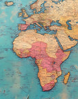 Papier Peint Carte du Monde - Vintage Turquoise et Rose