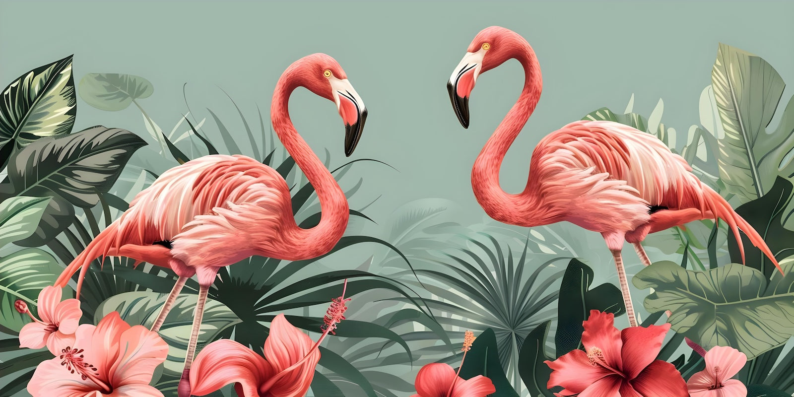 Papier Peint Animaux - Flamants Roses Vintage