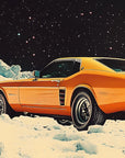 Papier Peint Rétro - Voiture sur la Lune Enneigée